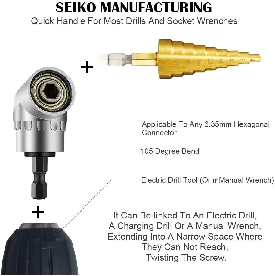 Hex Shank Drill Nut Driver Bit Set - 3Pcs 105 Degree Right Angle