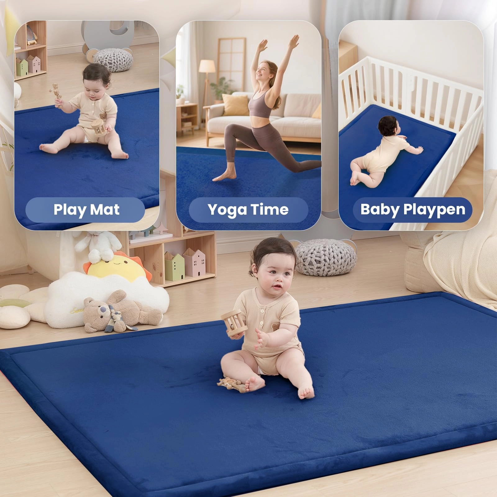 Baby Activity Play Mat - 79"x118" 1.3" Thick Cream