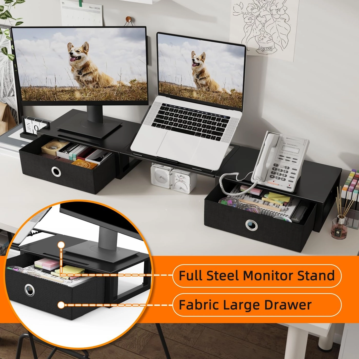 Monitor Stand Riser - Dual Wood and Steel