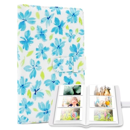 96 Pockets Photo Album - Large Capacity Blue flowers