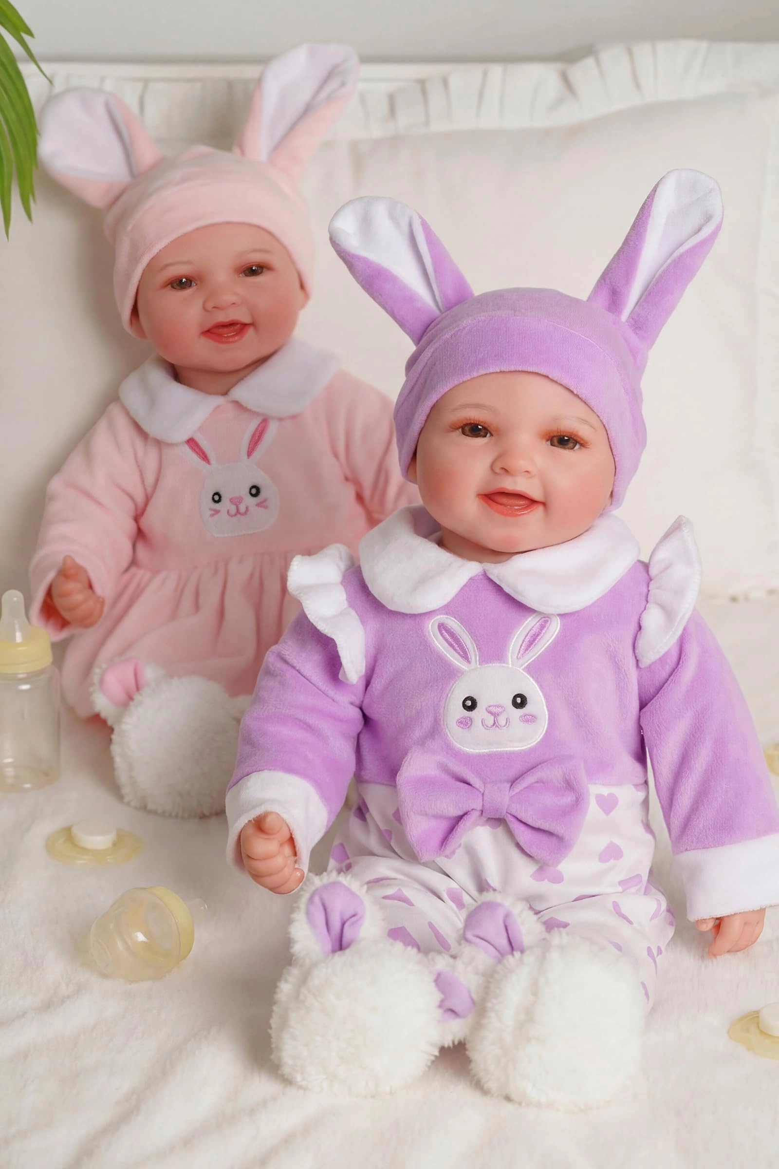 BABESIDE Twin Baby Dolls - 17 silicone vinyl Girl and Boy Newborn RabbitThemed Outfits Ages 3+