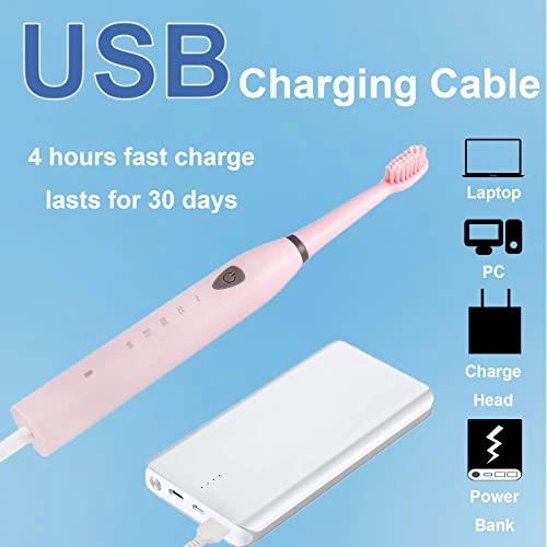 Sonic Toothbrush - 5 Modes 2 Mins Timer 4 Dupont Brush Heads