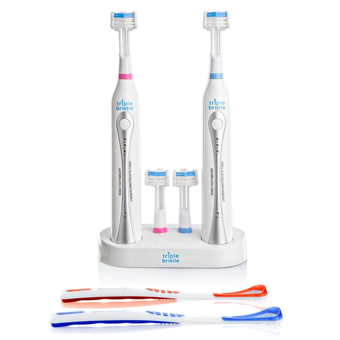 Triple Bristle Sonic Duo - 2 Toothbrushes Dual Rechargeable Stand