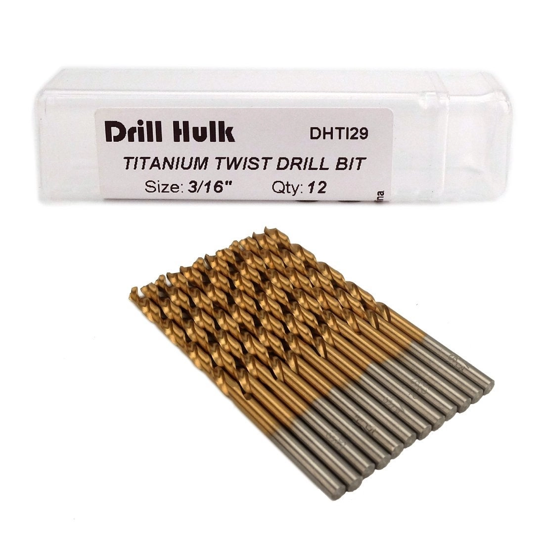 Drill Hulk Drill Bit - Titanium Nitride Coated 12 pieces 3/16-Inch