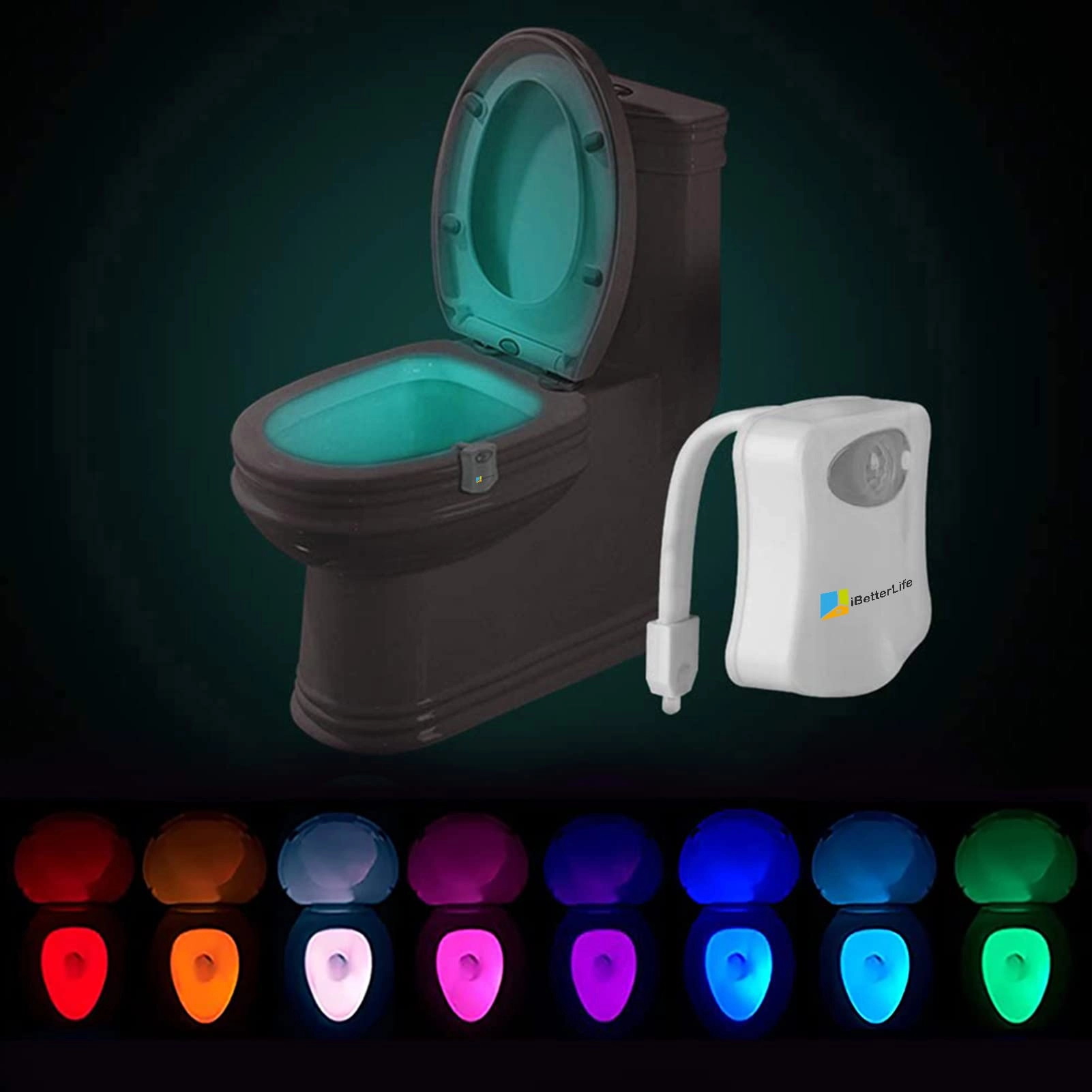 iBetterLife Toilet Night Light - 3 AAA batteries 8 Color Changing