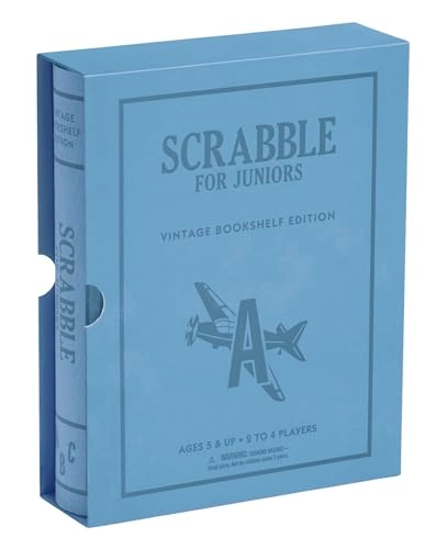 Scrabble for Juniors: Vintage Bookshelf Edition - 2-Sided Board Fabric-Wrapped Bookshelf Case