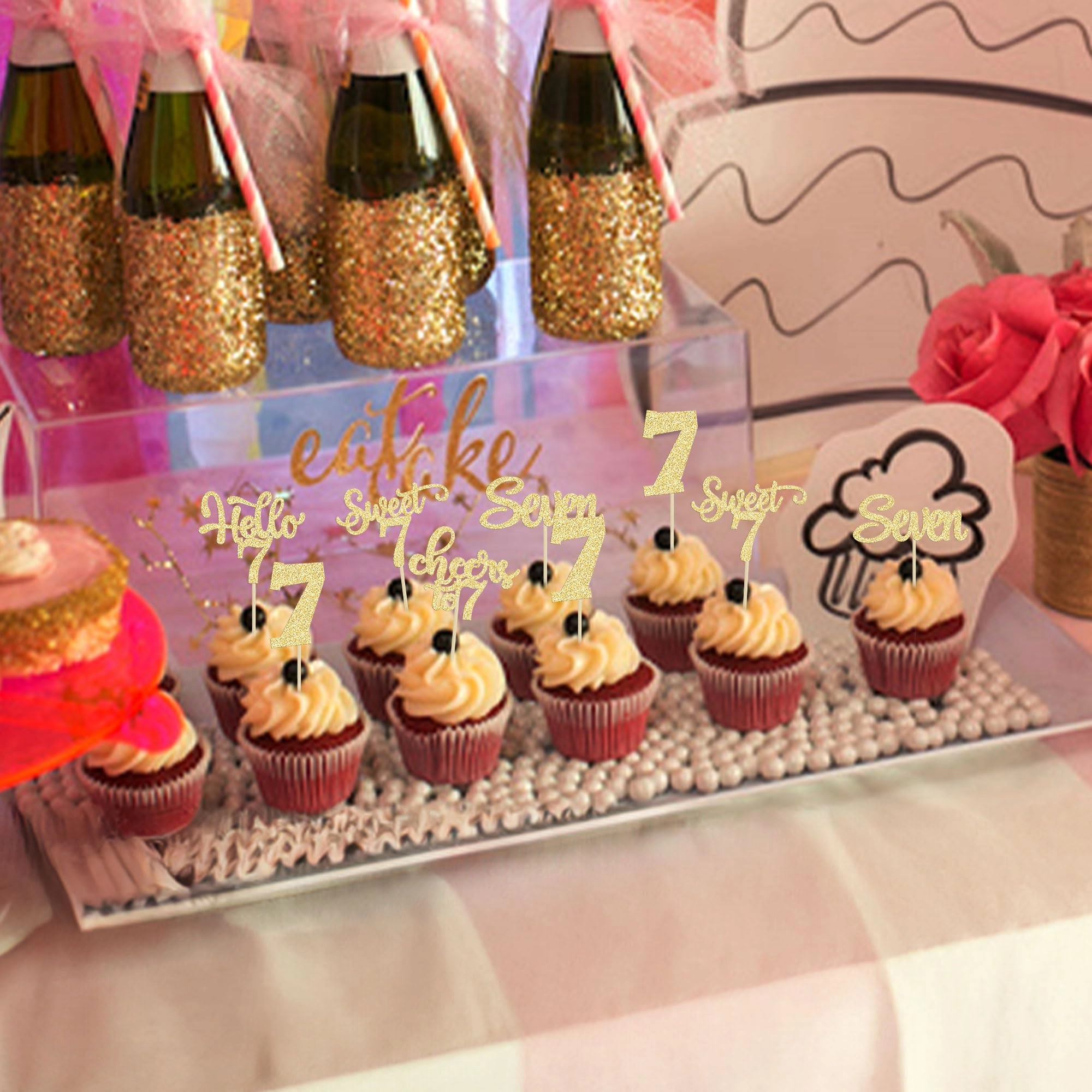 7th Birthday Cupcake Toppers - 30Pcs