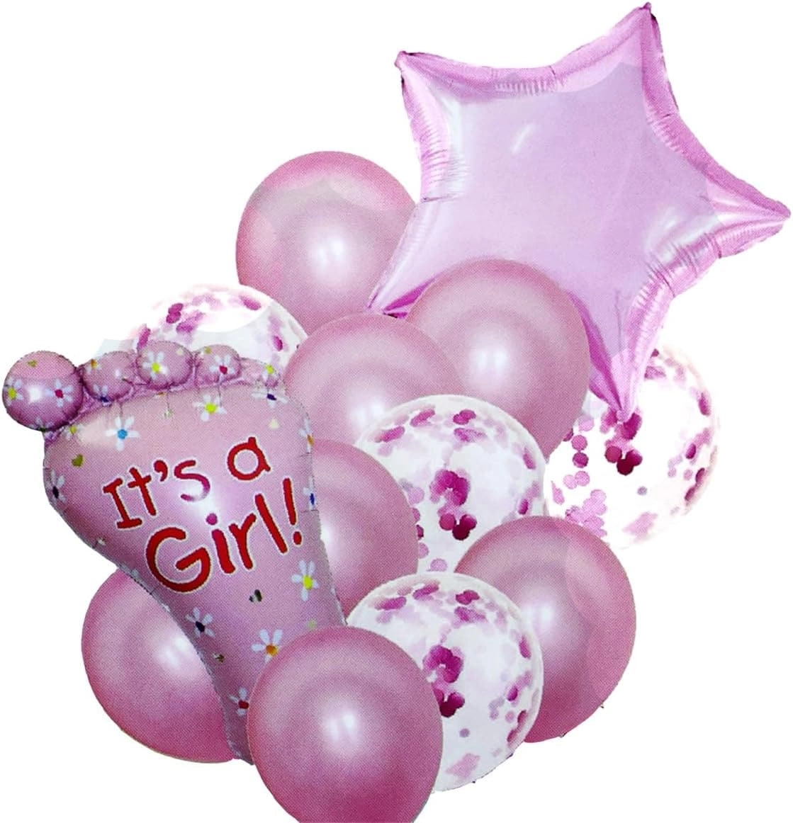 AL ARQAM LLC It’s A Girl Mylar Balloon - 14-Pieces Baby Shower Set