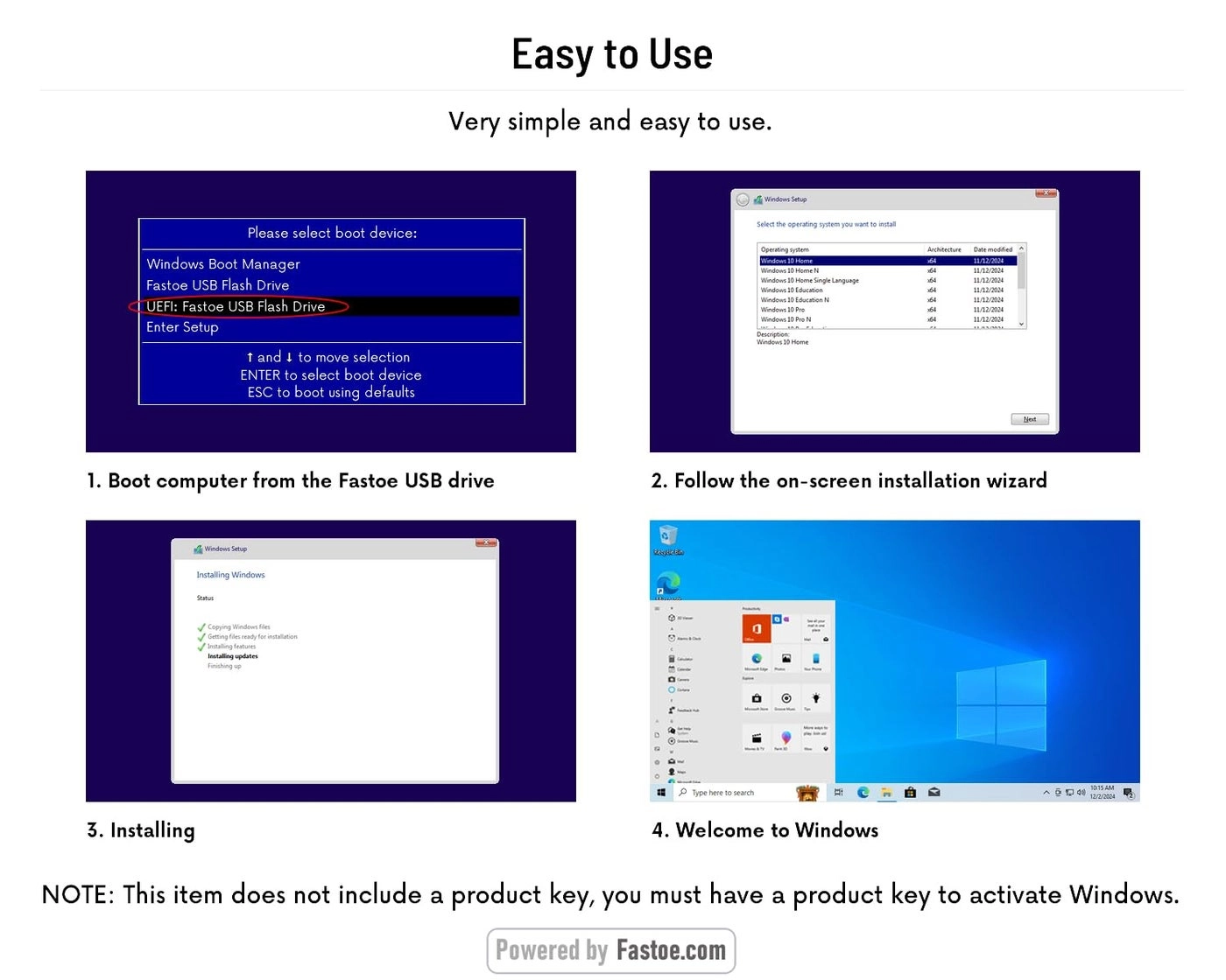 Bootable USB Flash Drive - for Windows 10 Pro 32/64 Bit
