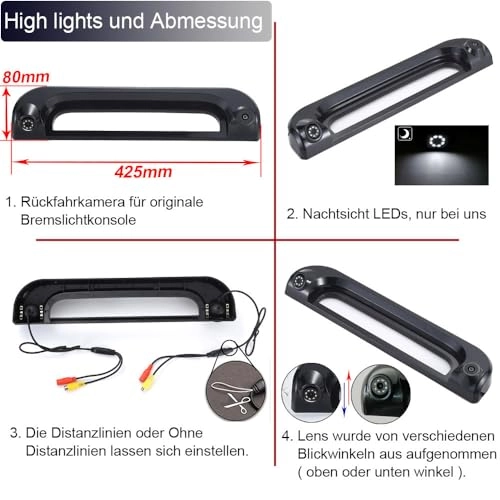 Rear View Mirror Monitor - 4.3 Inch Wired + Brake Light Camera - 1280 x 720 Night vision