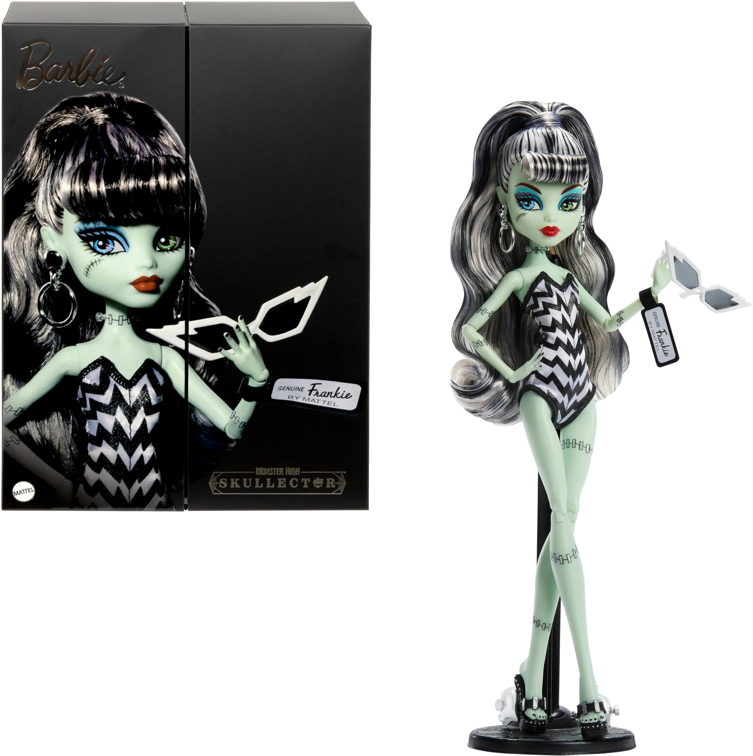 Monster High Frankie Stone Doll - striped swimsuit dark shimmering dress