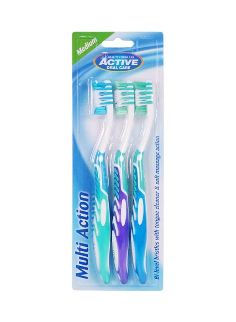 Nutripharm LLC Multi Action Toothbrush - 3-Piece Pack Blue Purple Green