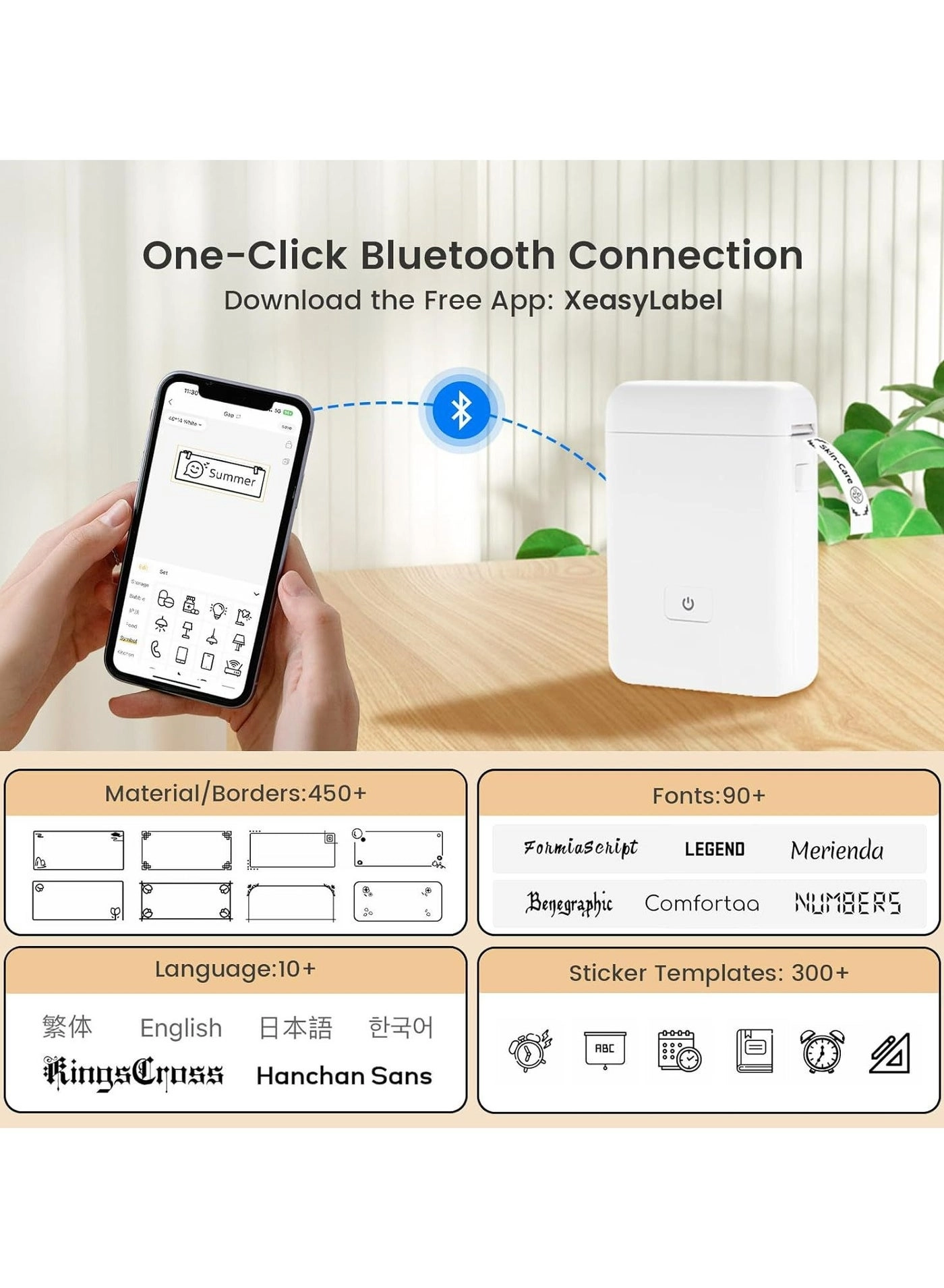 Bluetooth Mini Label Printer - Inkless Thermal 30mm