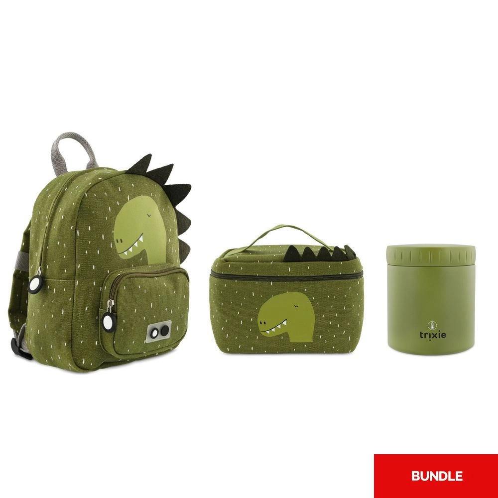 TRIXIE Thermal Lunch Bag - Mr. Dino + Backpack Small + Insulated Food Jar - 350ml