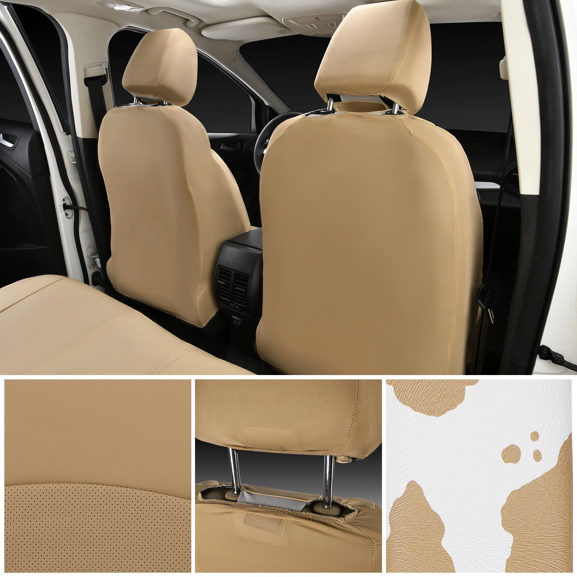 Car Seat Covers - Air Mesh Leather + Car Floor Mats - Waterproof + Steering Wheel Cover - Sporty