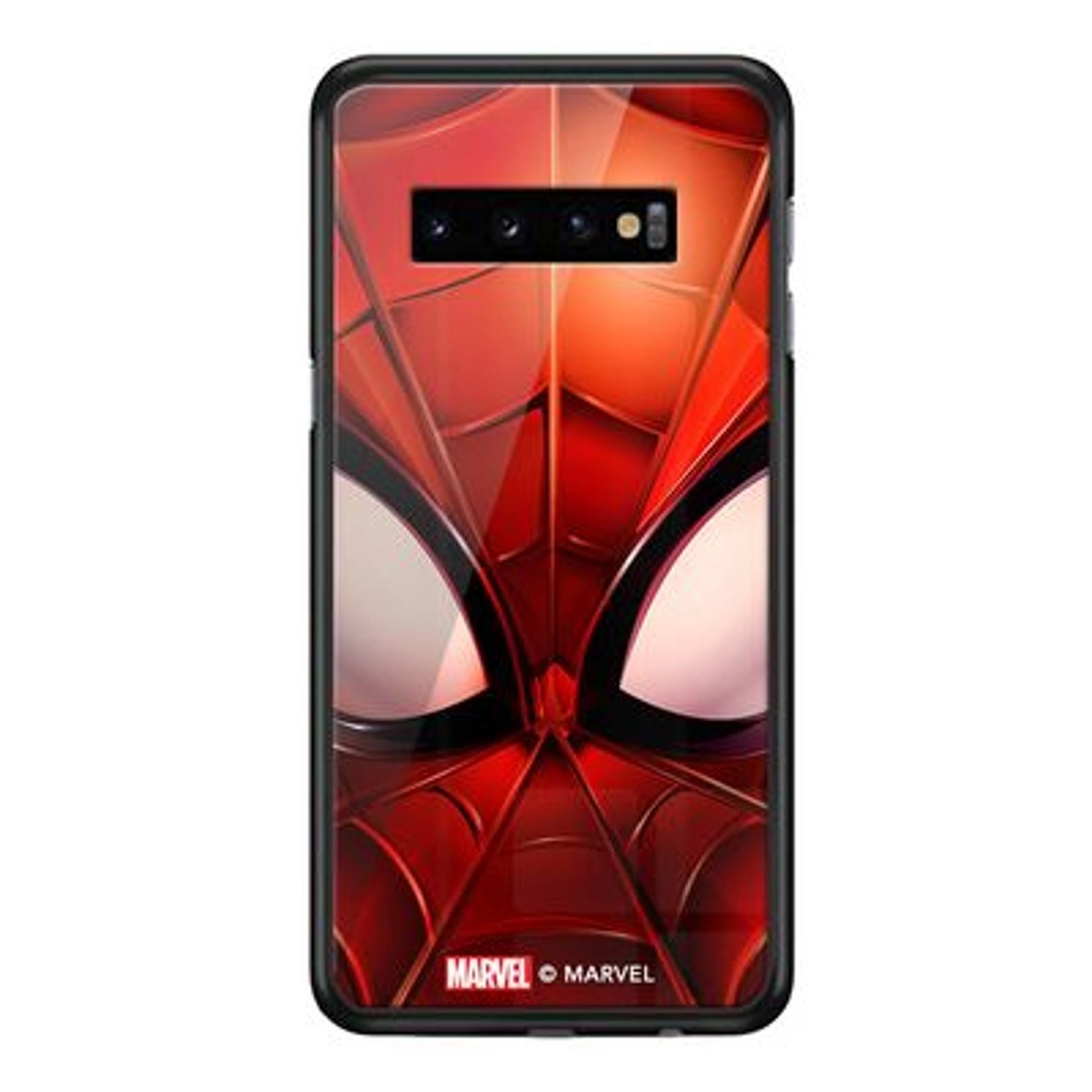 Wackylicious Spider-Man Mask Cover Back Case TPU Bumper Case + Tempered Glass Back for Galaxy S10 Plus