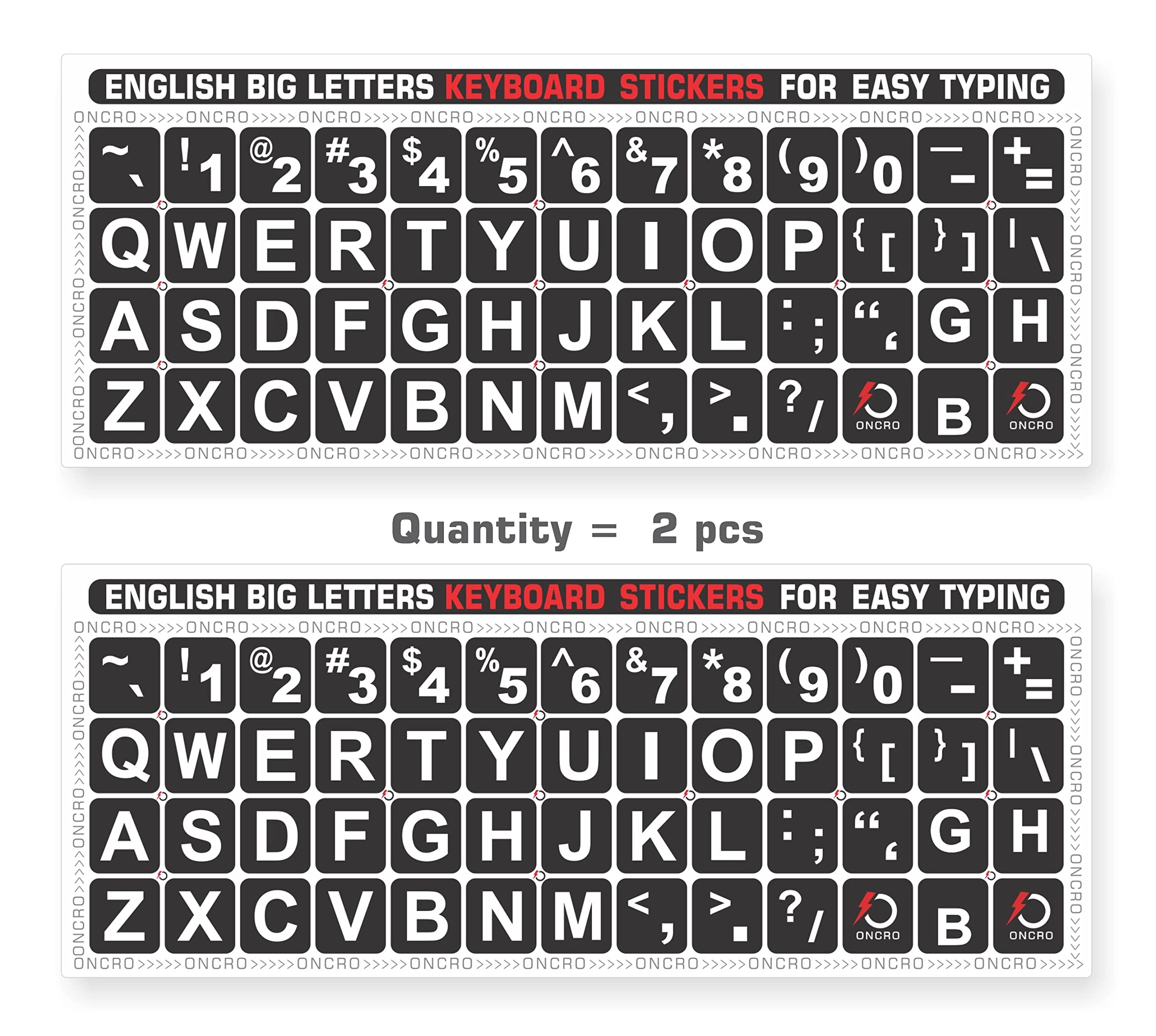 ONCRO Keyboard Stickers - Pack of 2 Large Black
