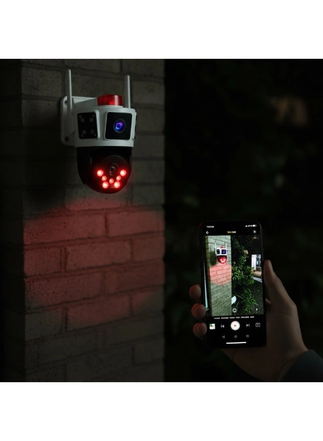 Solar Powered Multi-lens Warning Camera - 12MP 5G Wi-Fi 10X Zoom