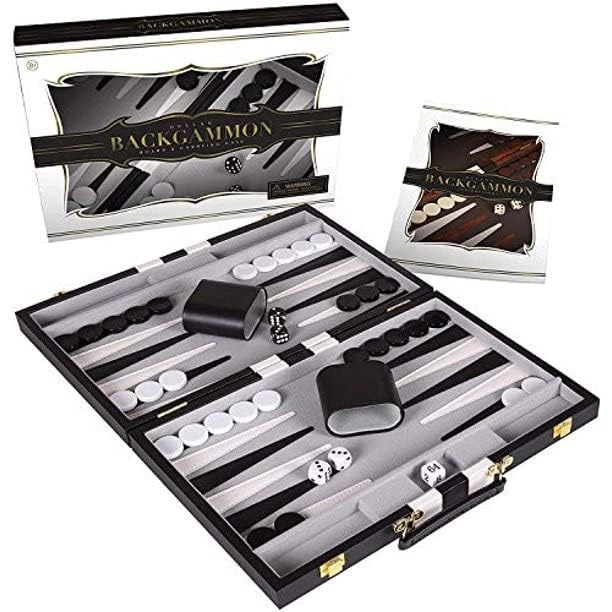 Backgammon Set - Premium Leather Case Strategy & Tip Guide