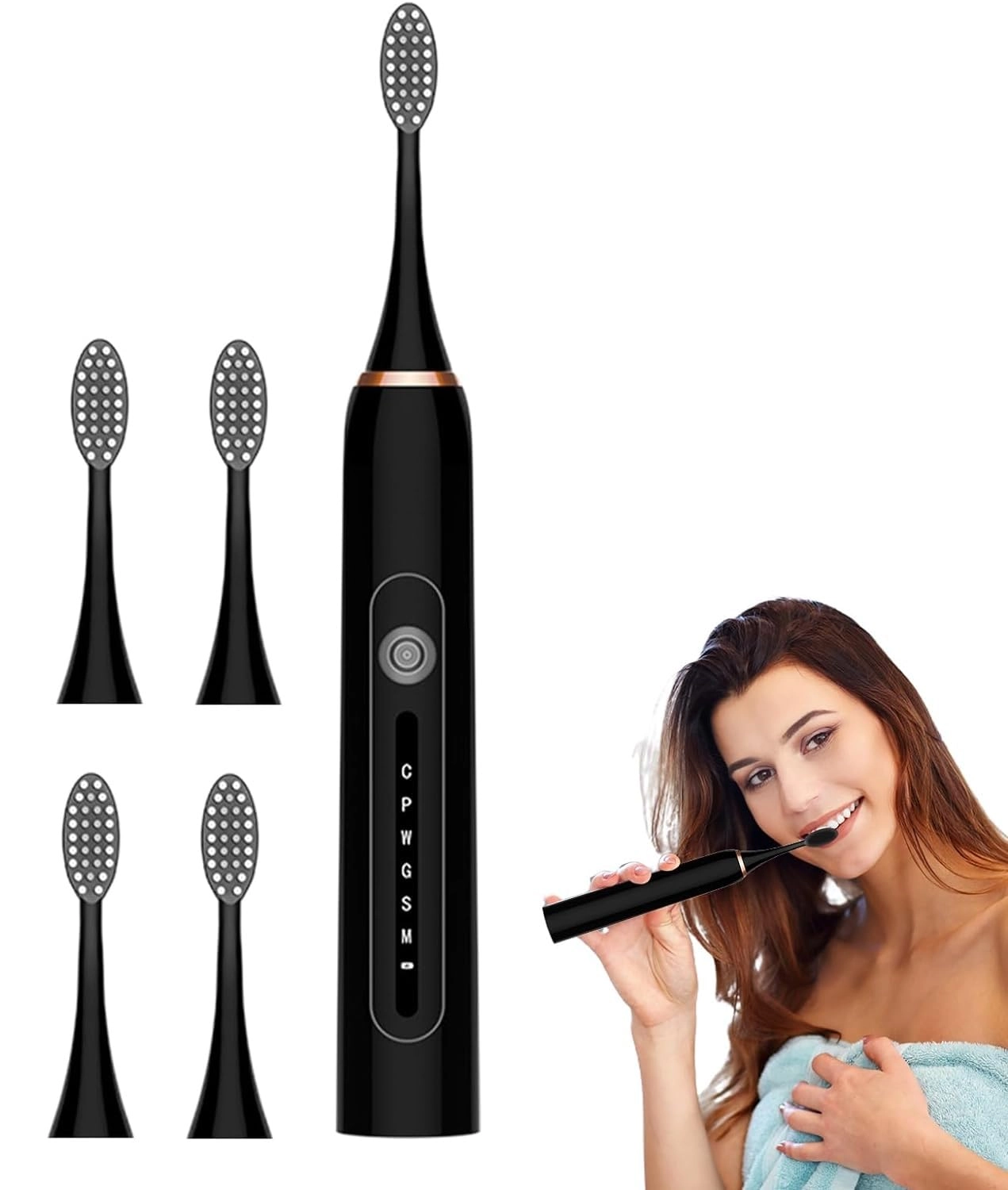 KRLZ Sonic Electric Toothbrush - Rechargeable 4 Brush Heads 6 Modes