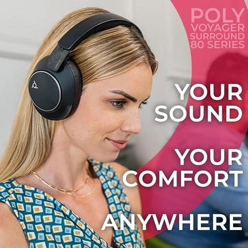 Voyager Surround 80 UC Wireless Headset + BT700 + USB C to USB A Adapter + USB C to 3.5 mm Audio Cable + Microfiber Cloth