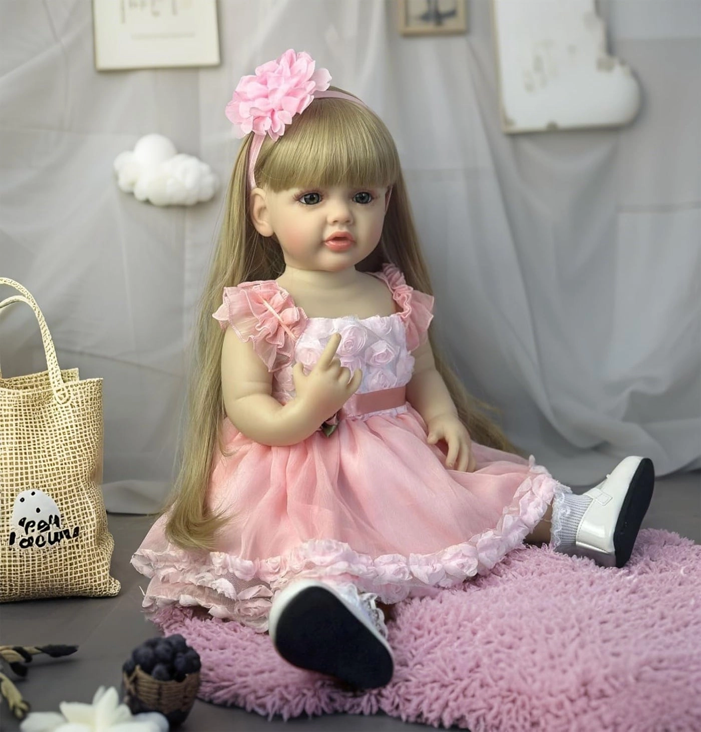 Reborn Baby Doll - 22inch 55cm Vinyl Silicone Girl Long Hair Ages 3+