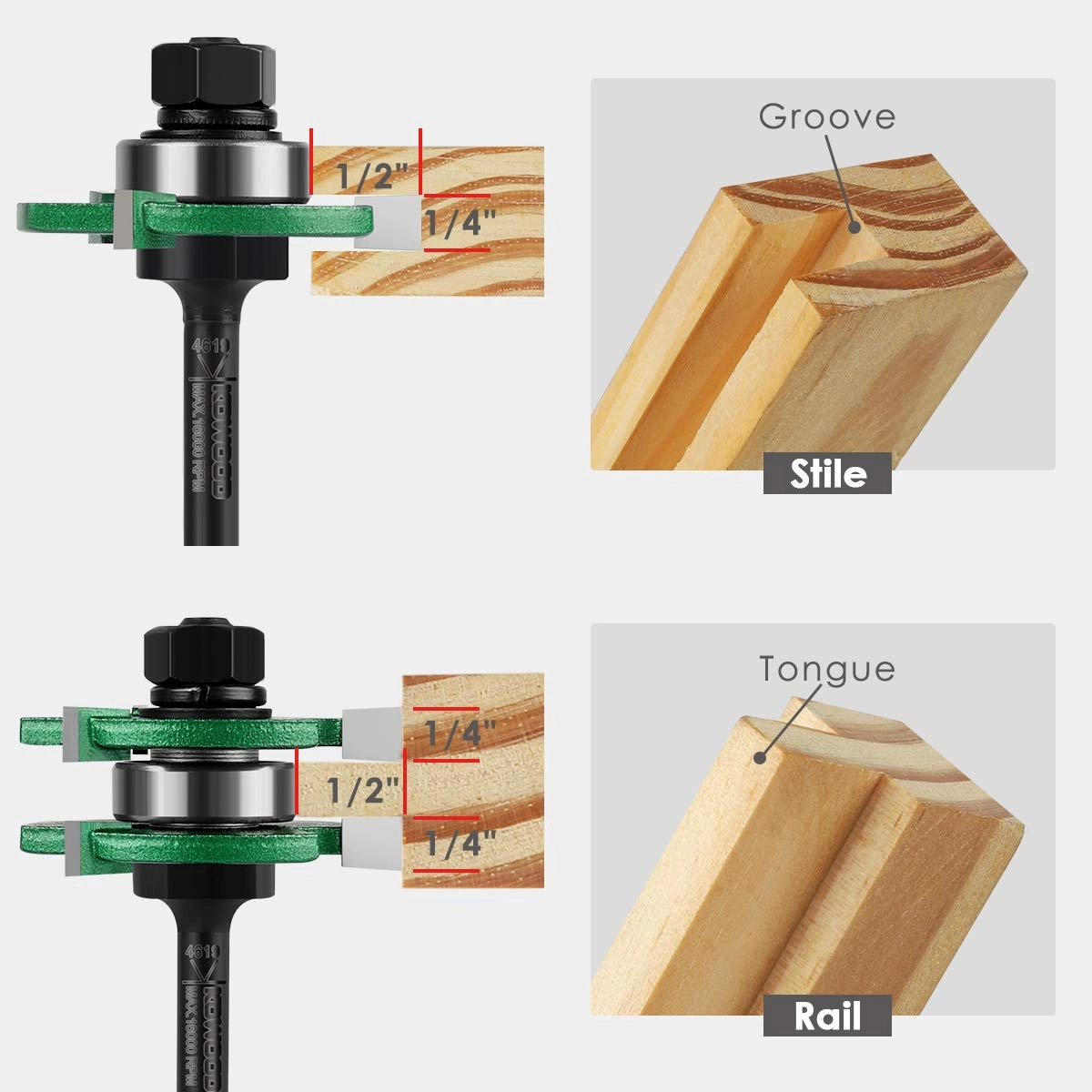 Pro Tongue and Groove Router Bit - 1/4 Inch 2 Pieces