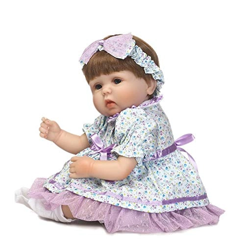 Reborn Baby Doll - 17" Silicone Vinyl Limbs and Head Girl Purple Dress Ages 3+