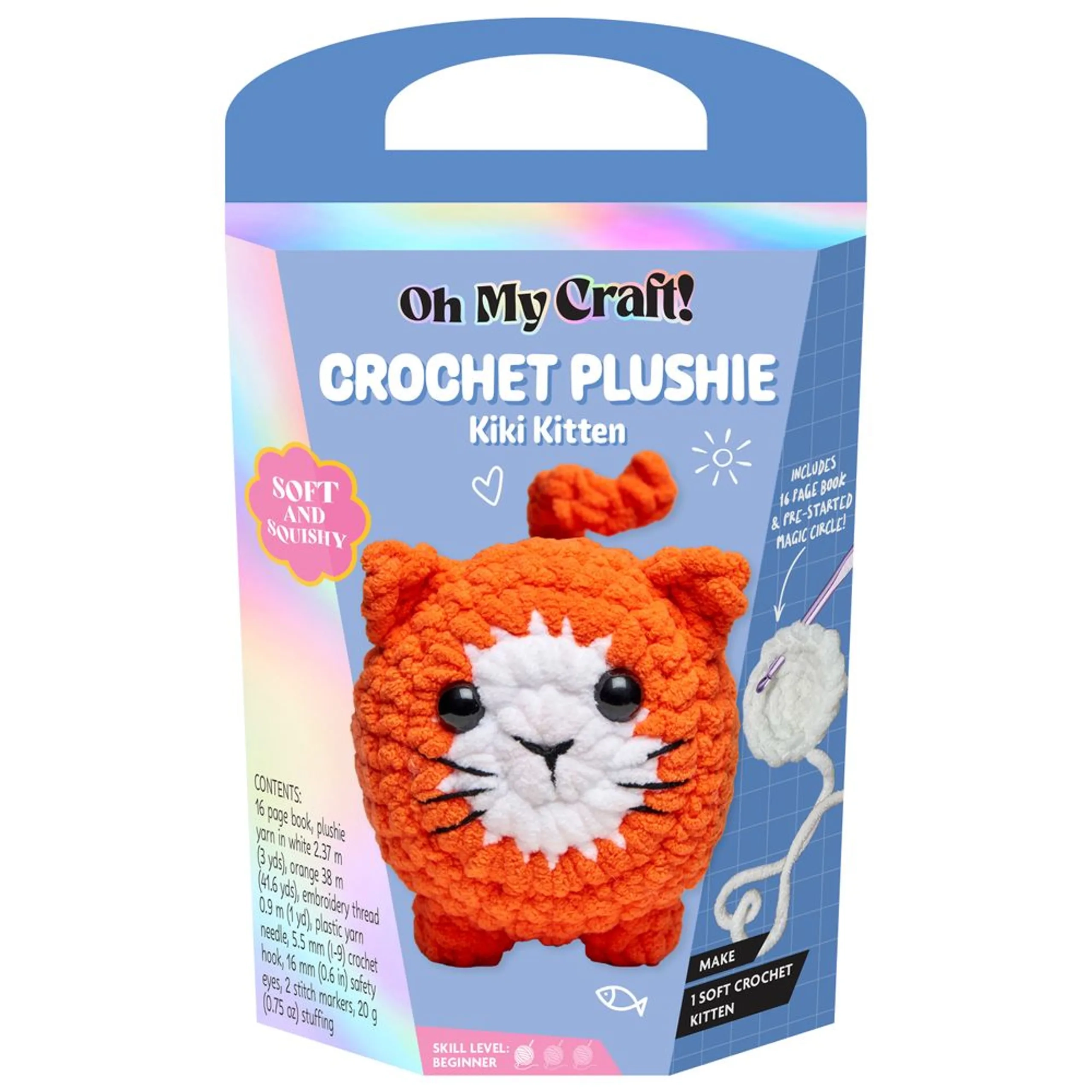 Hinkler Oh My Craft! Crochet Plushie Craft Kit - Kiki Kitten - 16-page guidebook Chenille yarn
