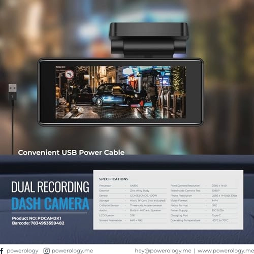 Dual Recording Dash Camera - 2560x1440