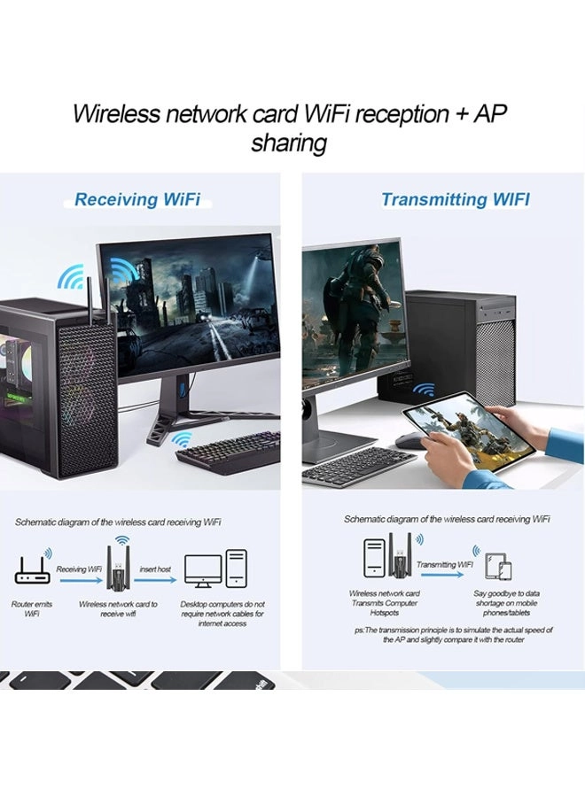 WiFi 6 USB Adapter - Dual-Band 5GHz 2.4GHz USB Wireless