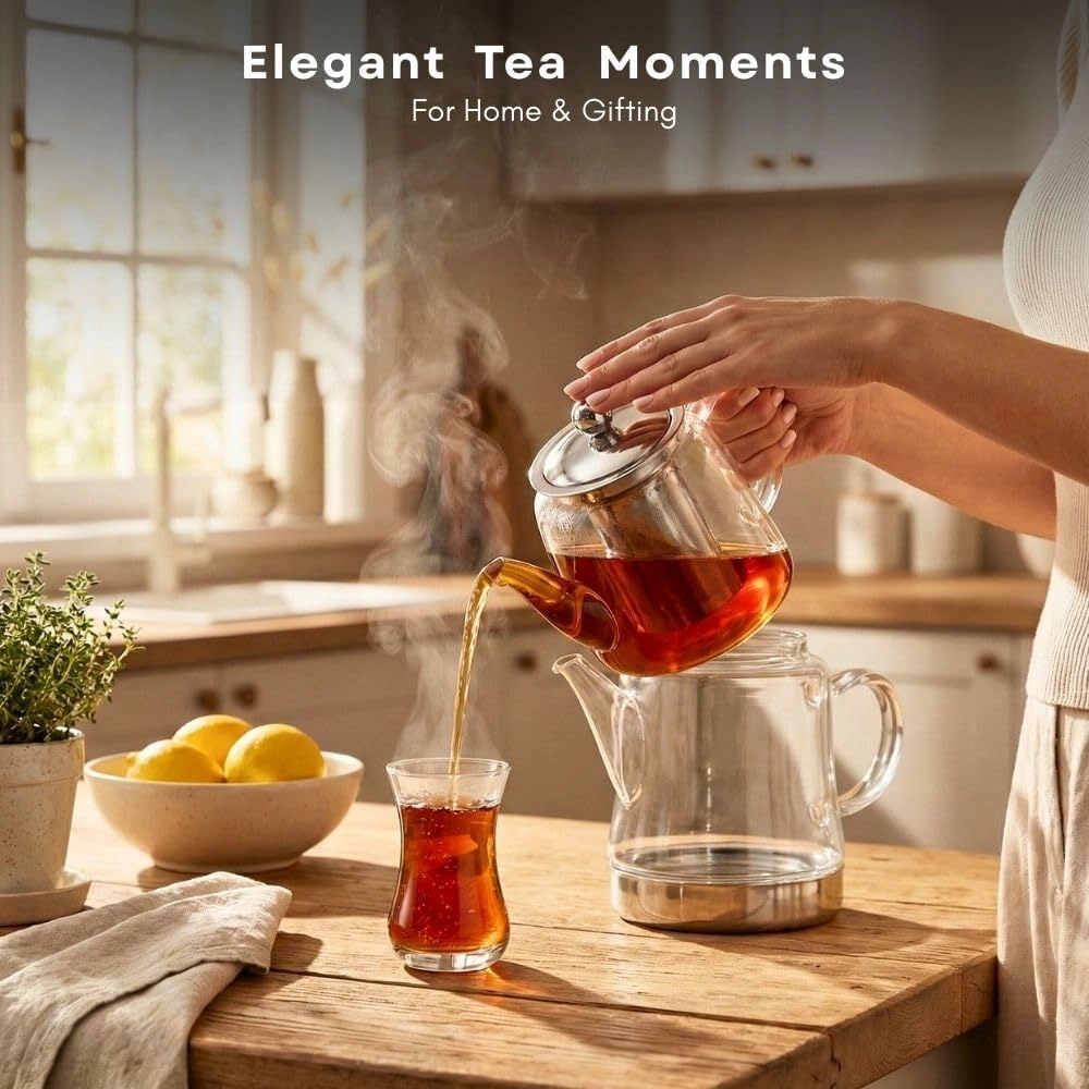 Borosilicate Glass Turkish Tea Maker Set (Çaydanlık) - Borosilicate Glass 450ML 1500ML