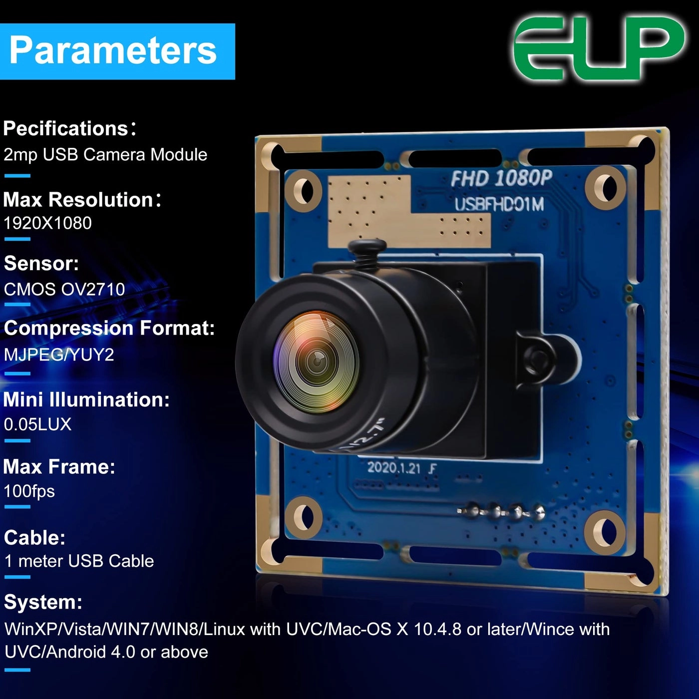 USB Camera Module 1080p 2.1mm