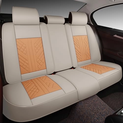 Bench Seat Cover - Rear Seat Faux Leather Khaki and Orange