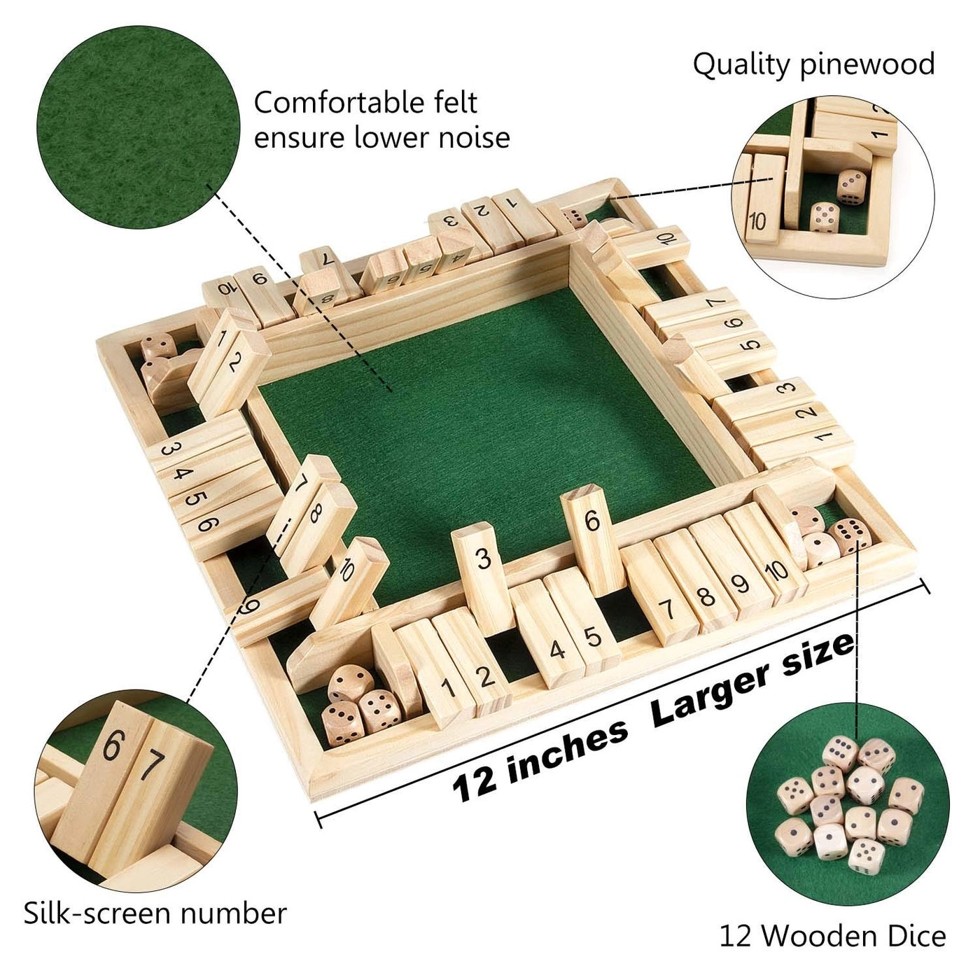 Shut The Box - 4-Player 12 Dices Wood