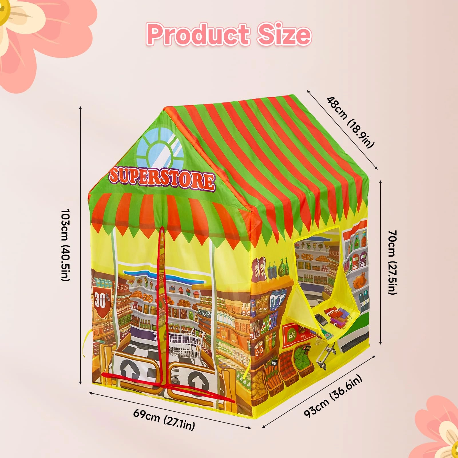 Supermarket Play Tent - 69x93x103cm Yellow-supermarket