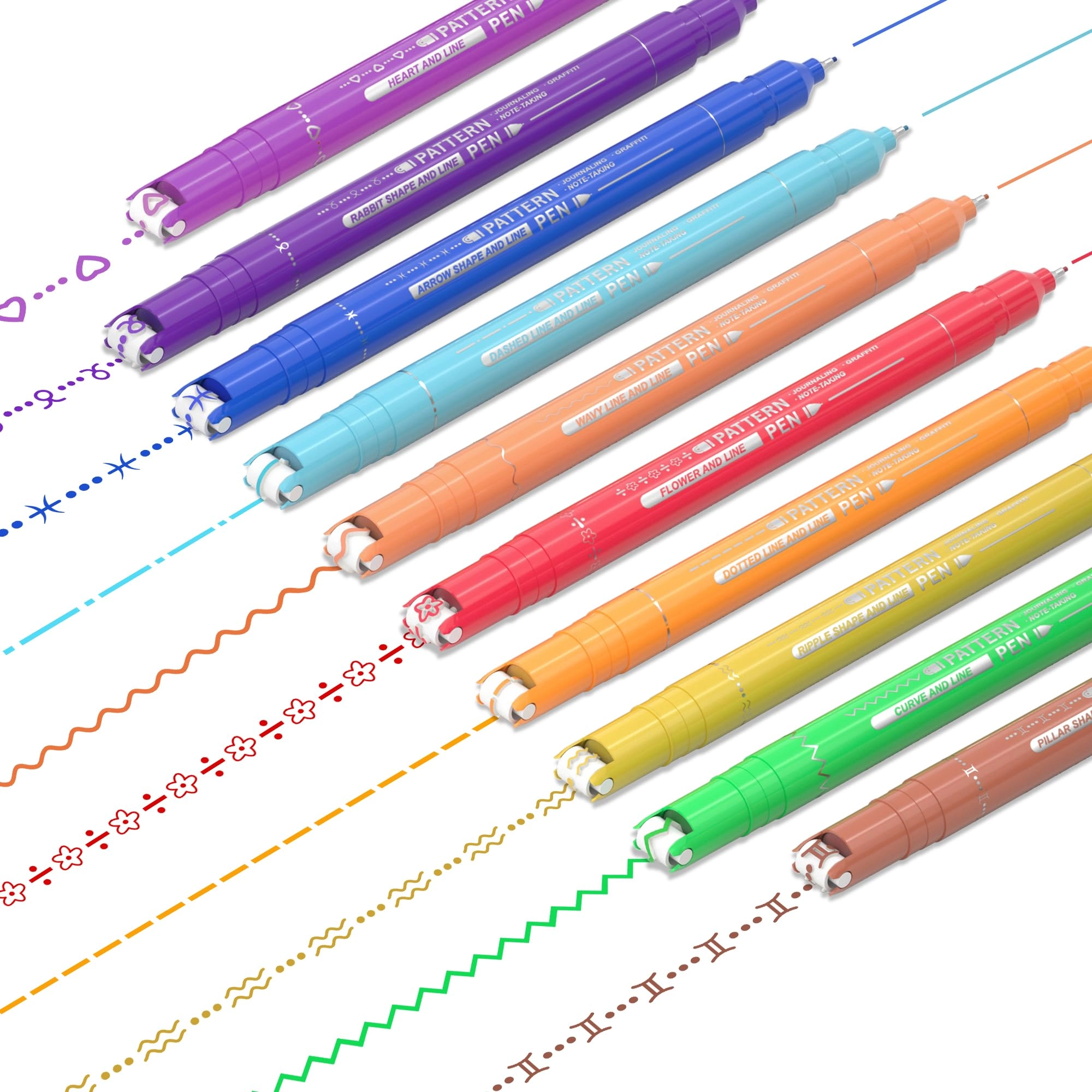 aoroki Curve Highlighter Pens - 10 Colored Pattern Tip + Fine Tip