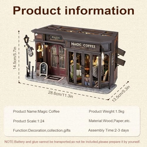 Miniature Wooden Dollhouse Building Kit - 3D Mini Coffee House