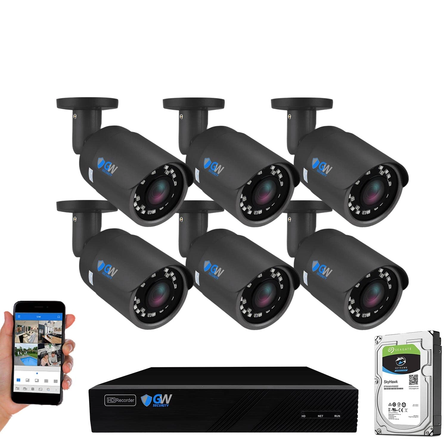 GW Security GW4108EP - 8 Channel 4K + GW5035IP - 5MP + GWCAT60 - 60FT + GWCAT100 - 100FT