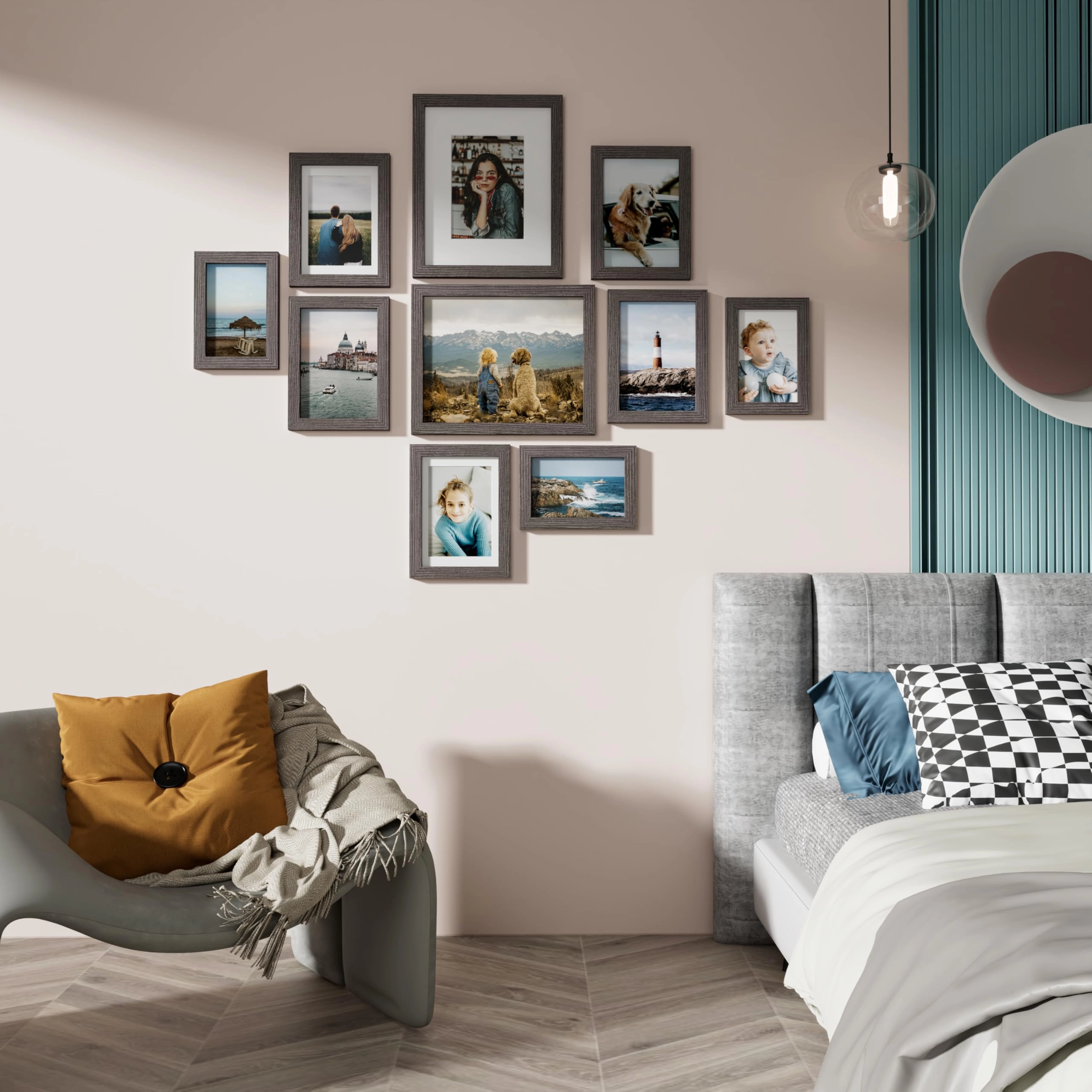 Picture Frames Set - 10 Pack Rustic Grey