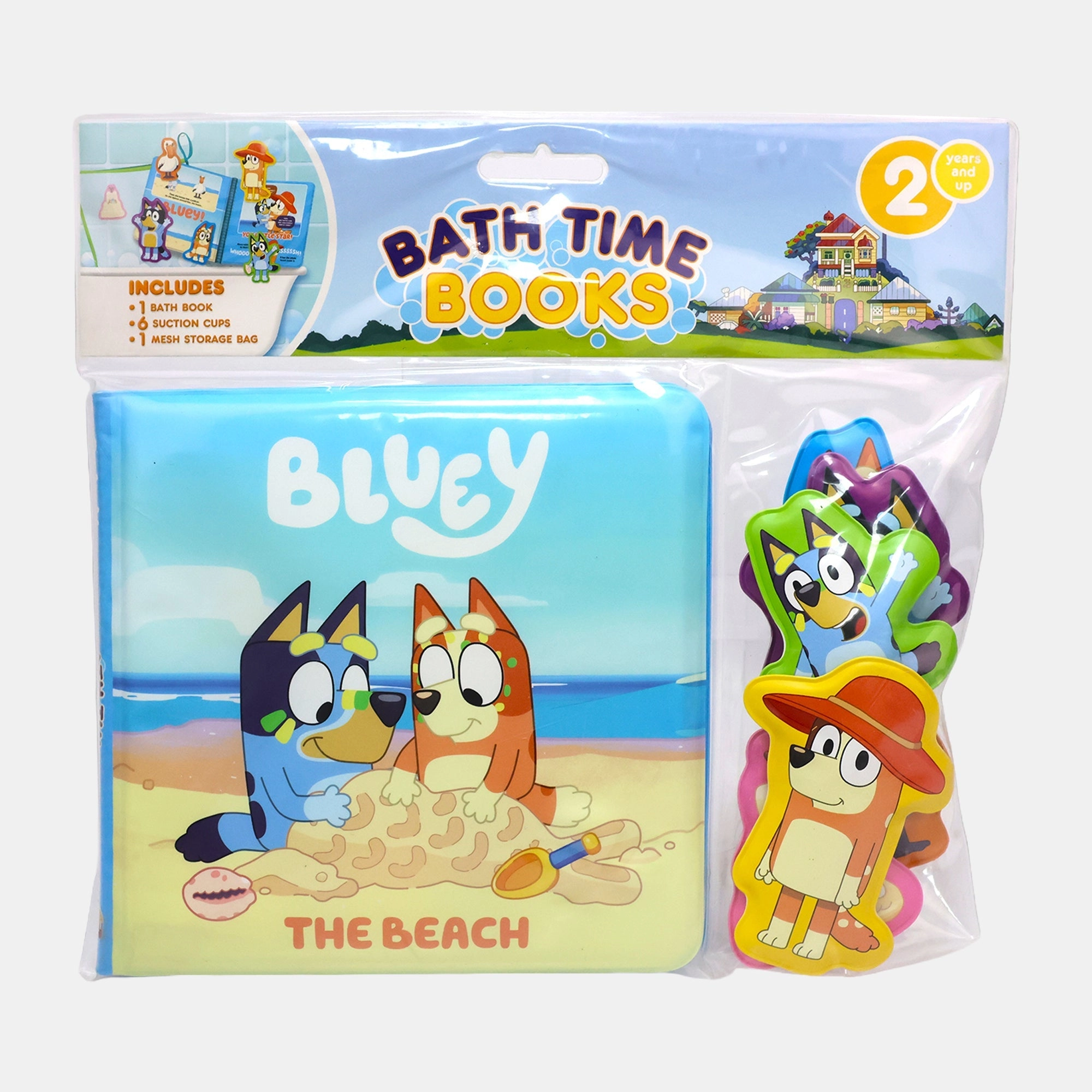 Bluey - The Beach - 1 Bath Book, 6 Suction Cups, 1 Mesh Storage Bag | Box Set