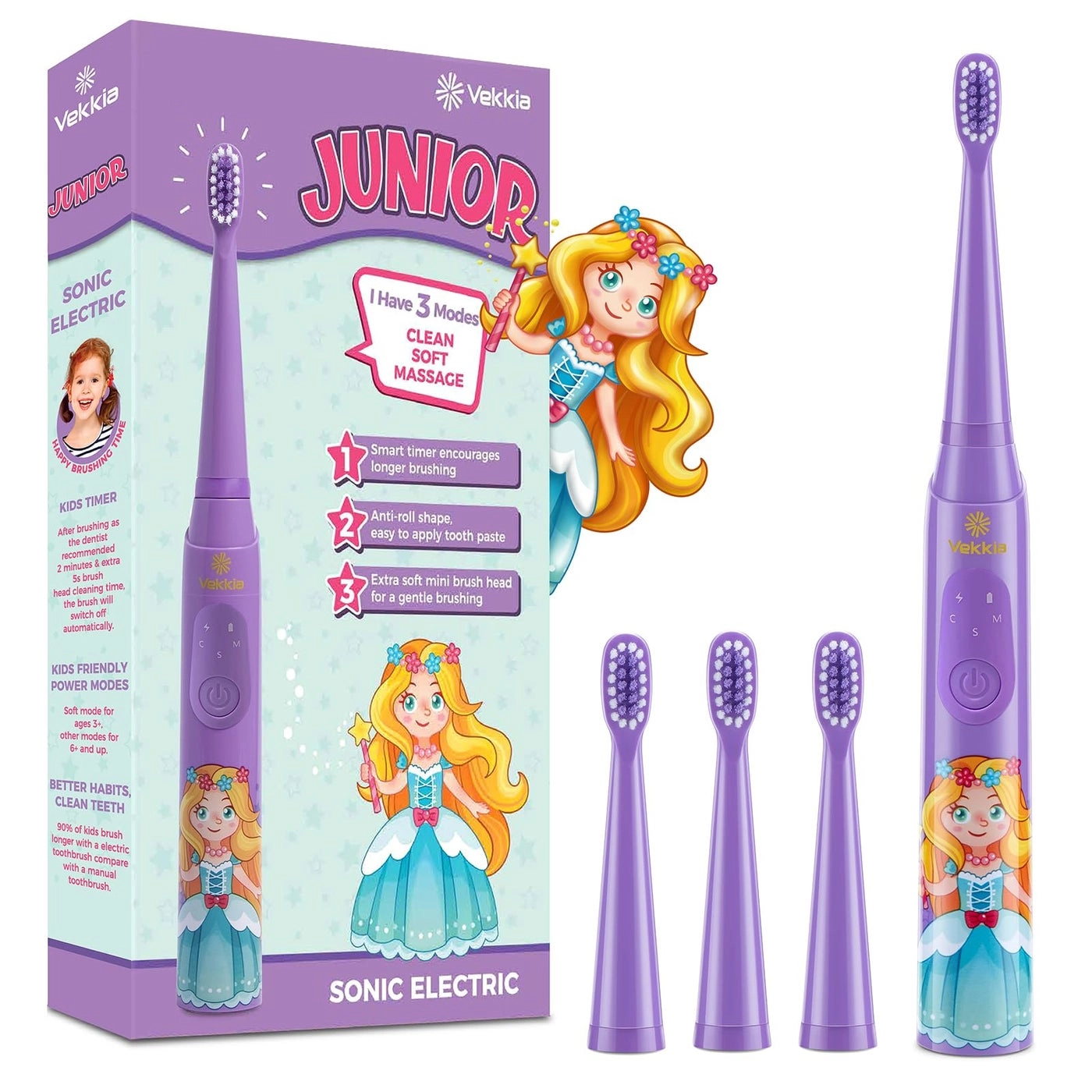 Sonic Rechargeable Kids Electric Toothbrush - 3 Modes 24000 Strokes IPX7 Waterproof