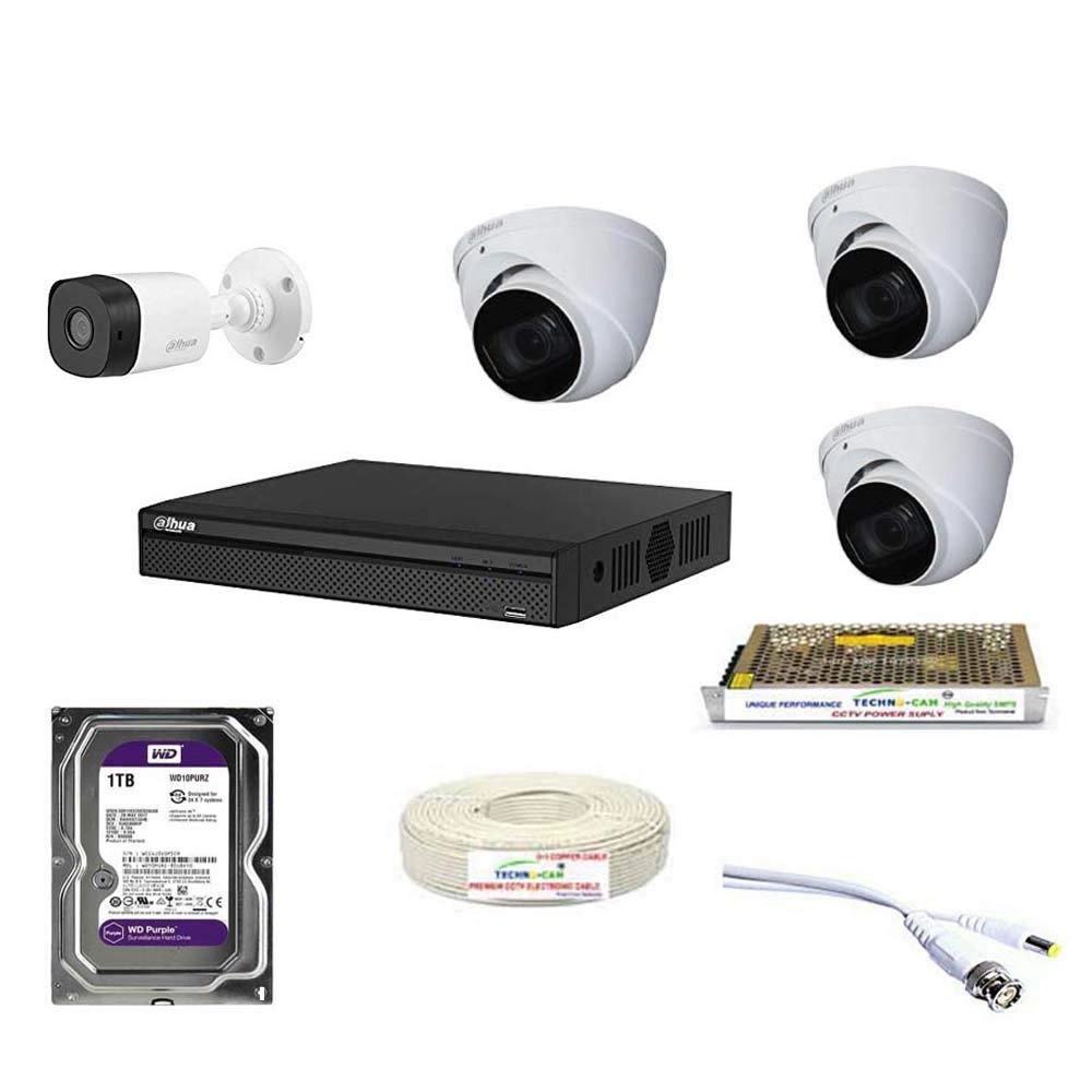 Aditya 4CH DVR + Bullet Camera - 1Pcs + Dome Camera - 3Pcs + Hard DISC - 1 TB + Wire ROLL - Copper + Connectors