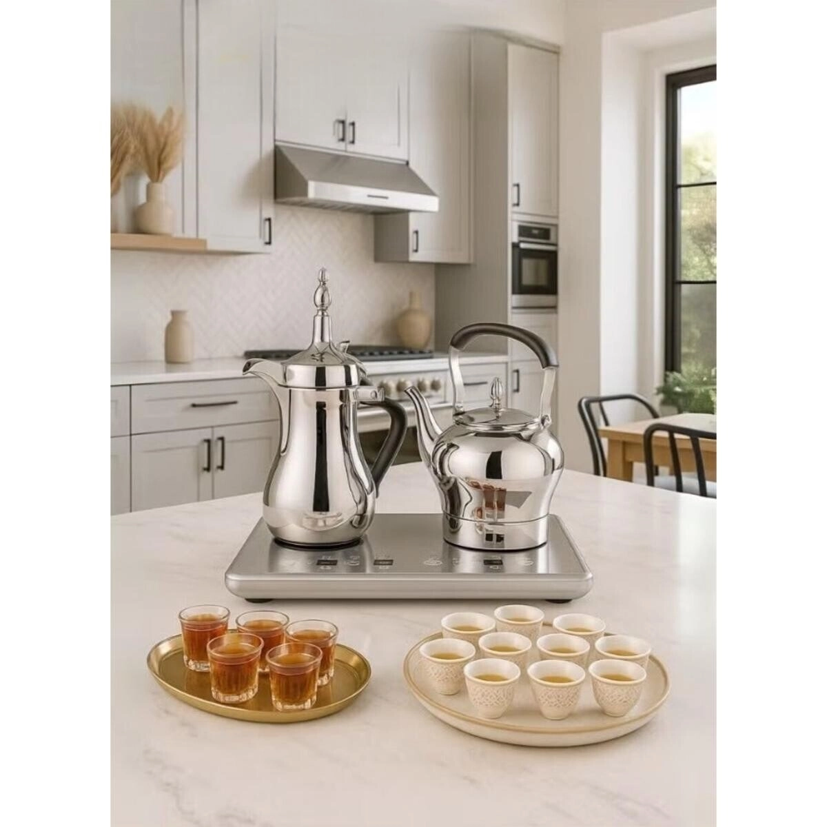 Arabic Dallah - Stainless Steel + Tea Pot + Portable Travel Bag