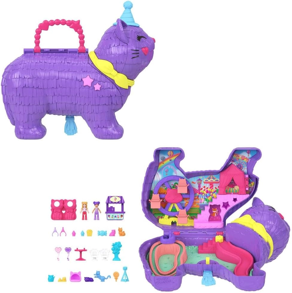 Polly Pocket Party Cat Pinata - 2 micro dolls 23 accessories