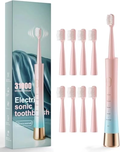 Rechargeable Sonic Electric Toothbrush - 5 Modes Smart Timer 8 Brush Heads