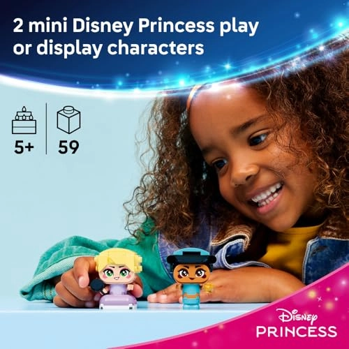 Disney Princess Mini Jasmine & Rapunzel Figures (43303) - 2 Mini Dolls Magic Lamp & Frying Pan