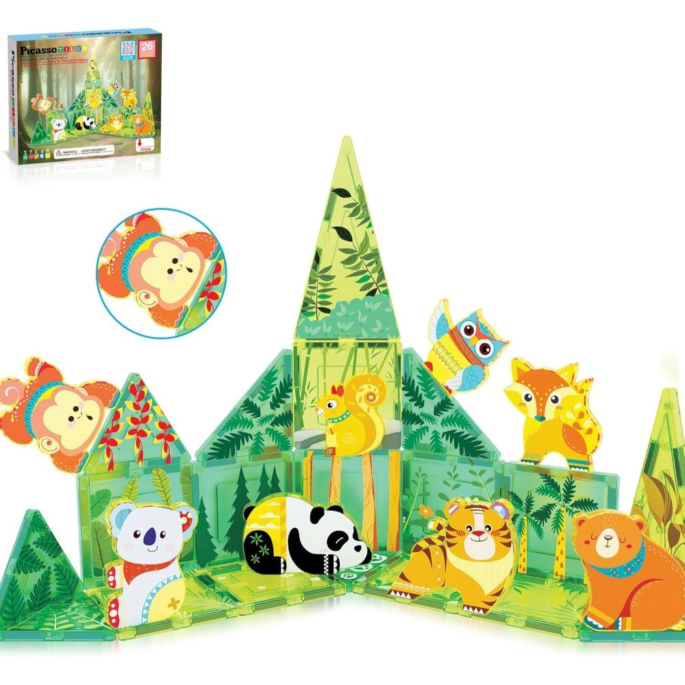 PicassoTiles Magnetic Tiles Forest Animal - 26 pcs
