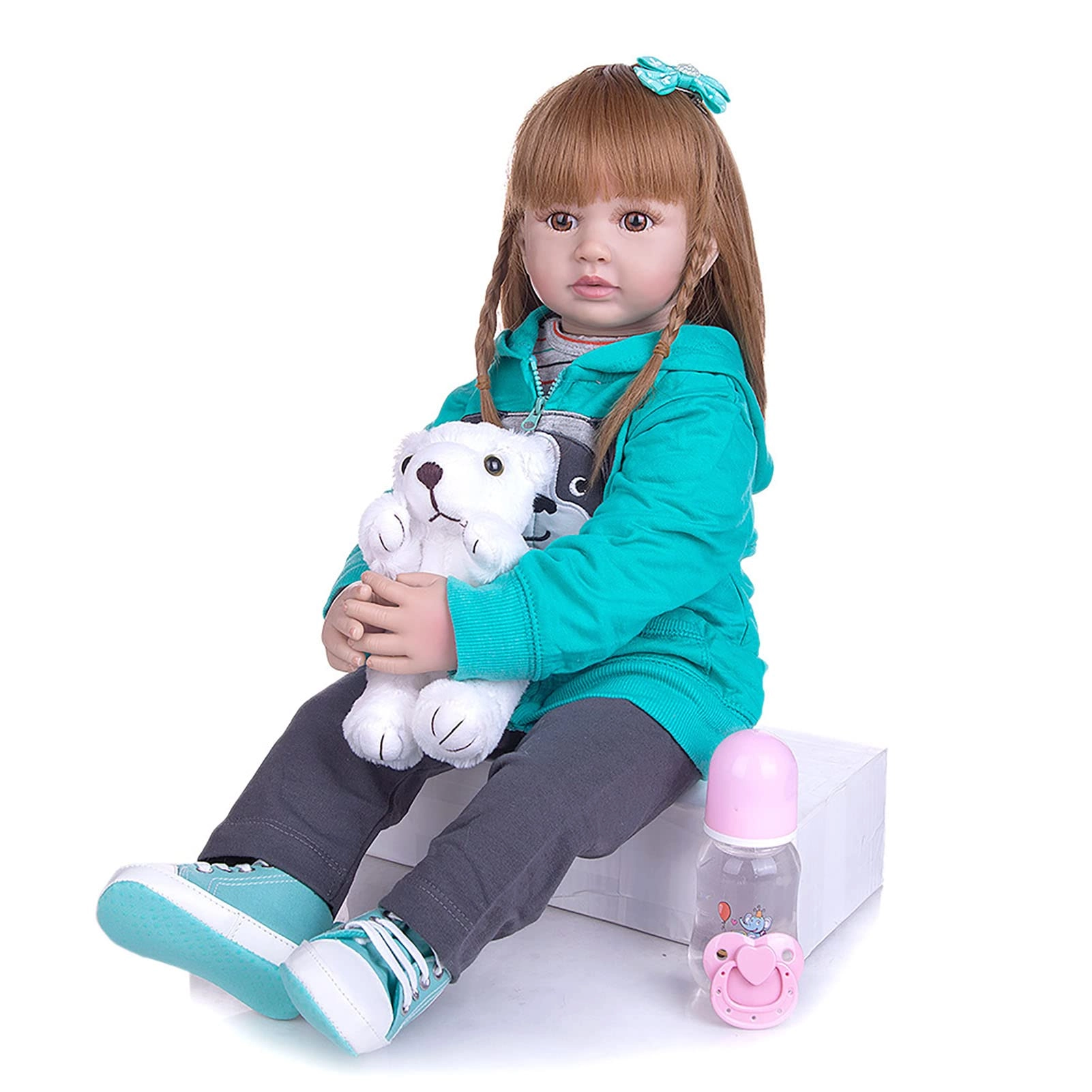 Reborn Baby Doll - 24 Inch Vinyl Cotton Body Pink Yarn Skirt Ages 3+