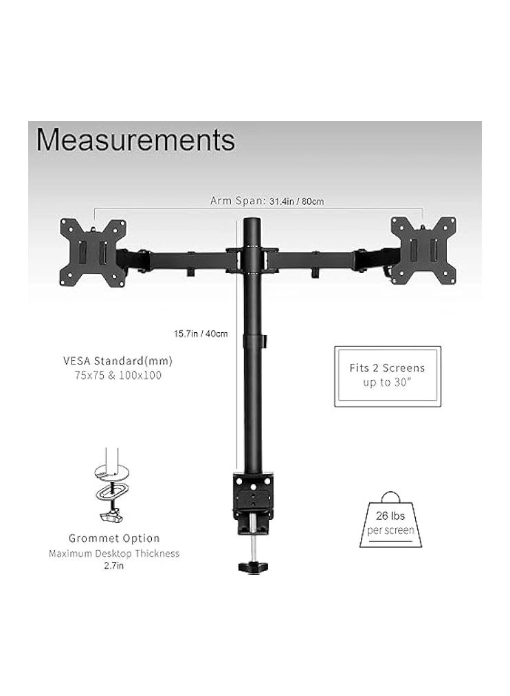 Dual Monitor Mount - 2 Monitors 32 inches 75mm or 100mm